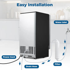 90 LBS/Day Commercial Undercounter Ice Maker, 15" Built-in Freestanding Ice Machine with Cooling Mode, 25 LBS Storage & Auto-Cleaning