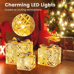 Tangkukla 3 Pack Christmas Lighted Gift Box, Pre-Lit Festive Boxes w/ 50 LED Lights