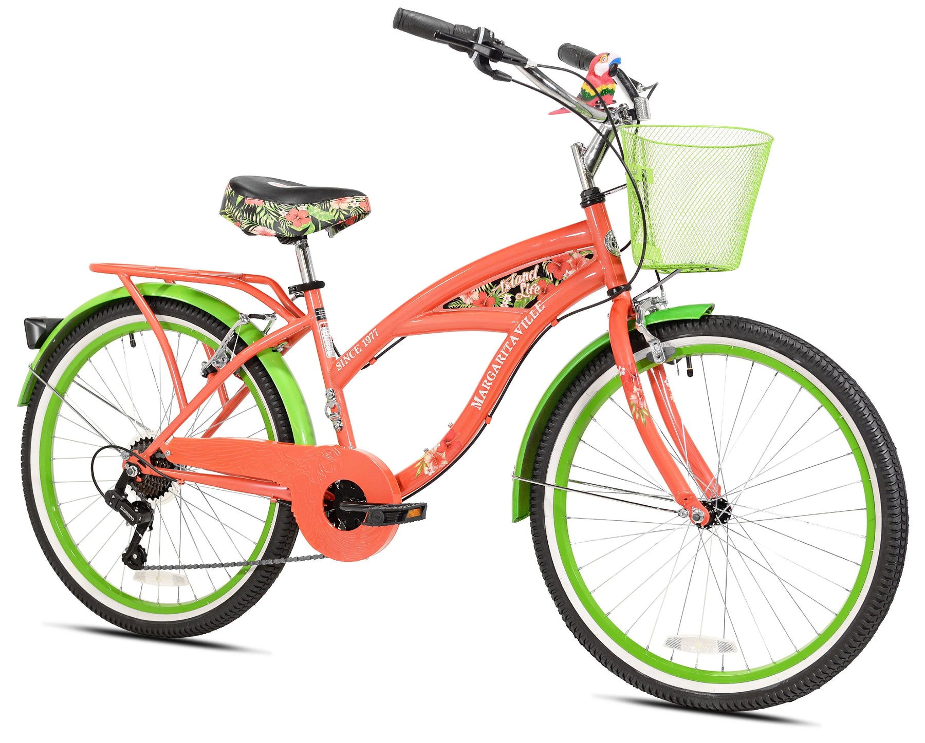 24" Island Life Multi Speed Girl'S Bike, Coral/Green