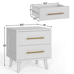 Bedroom Furniture Set - Includes Queen Bed Frame, Nightstands Set of 2, 5 - Drawer Dresser & Vanity Desk - Modern Storage Solution for Stylish Home Decor, Beige/White