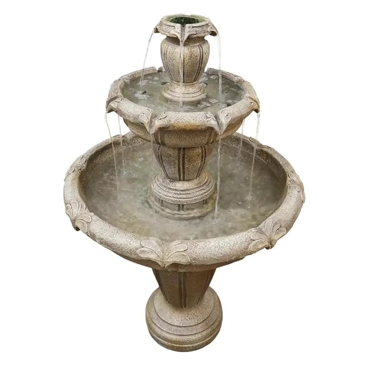 48�?h Outdoor Floor Water Fountain, 3 - Tiers Concrete Water Fountain with Submersible Electric Pump - Garden Cascading Waterfall for Yard Patio Lawn Home Decor