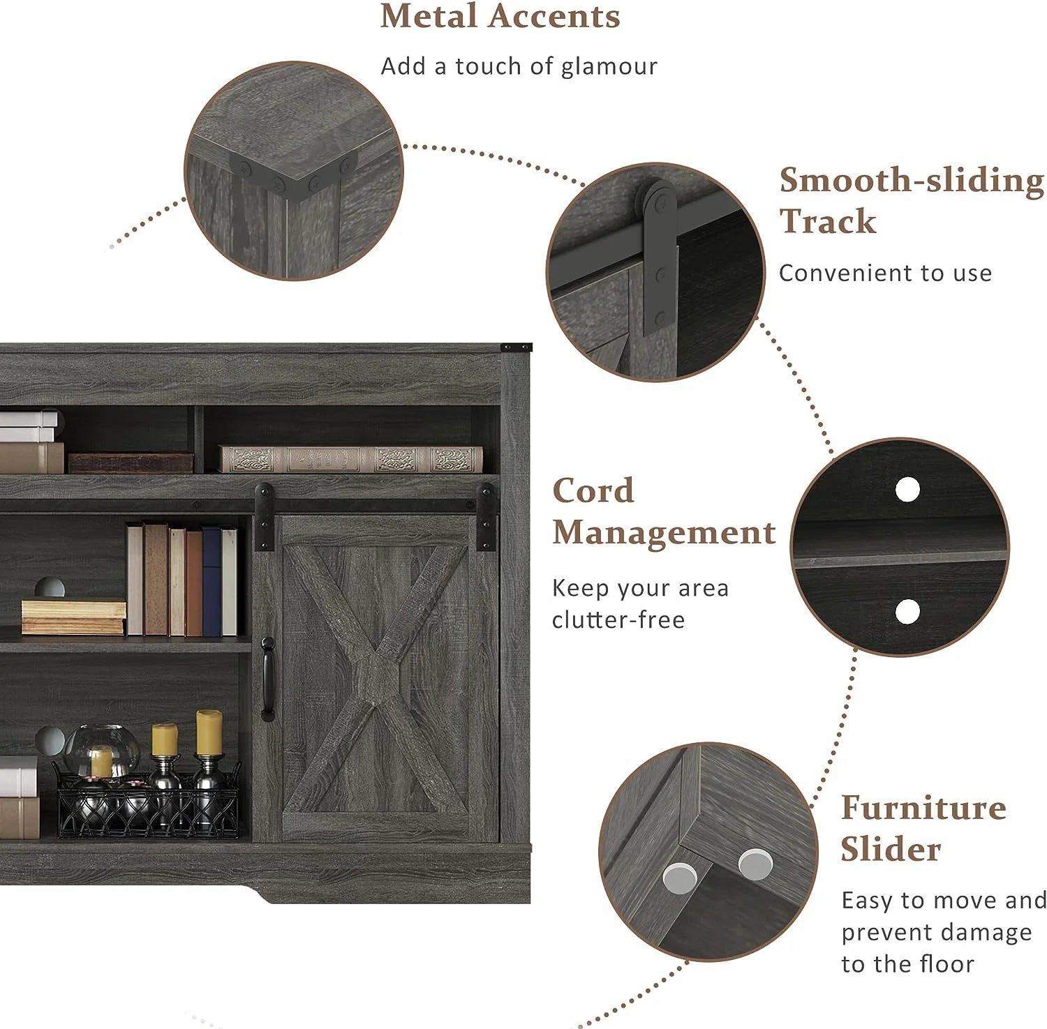 Mayincolor Farmhouse TV Stand for 65+ Inch TV, 34'' Tall Entertainment Center with Sliding Barn Doors, Rustic Wood Media Console Storage Cabinet Television Stand for Living Room, Light Grey