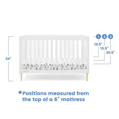 Delta Children Austin Acrylic 4 - in - 1 Convertible Baby Crib - Greenguard Gold Certified. Bianca White/Natural