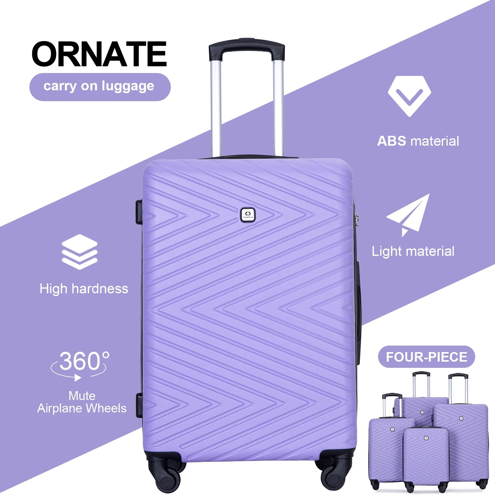 Travelhouse 4 Piece Hardshell Luggage Set Hardside Lightweight Suitcase with TSA Lock Spinner Wheels.(Blue)