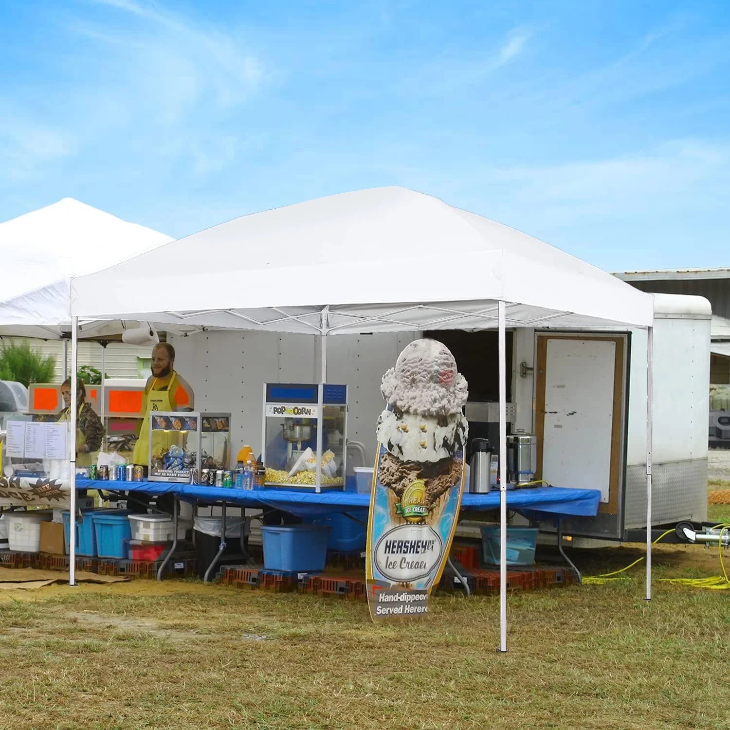 GVDV Canopy Tent, 10x10 Ft Easy Pop up Outdoor Canopy Tent, Portable Straight Leg Gazebo Instant Canopy, Blue