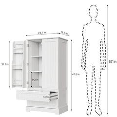 Aiho Storage Cabinet with 2 Doors & 2 Drawer, Pantry Cabinet for Kitchen, Studio, Living Room - White
