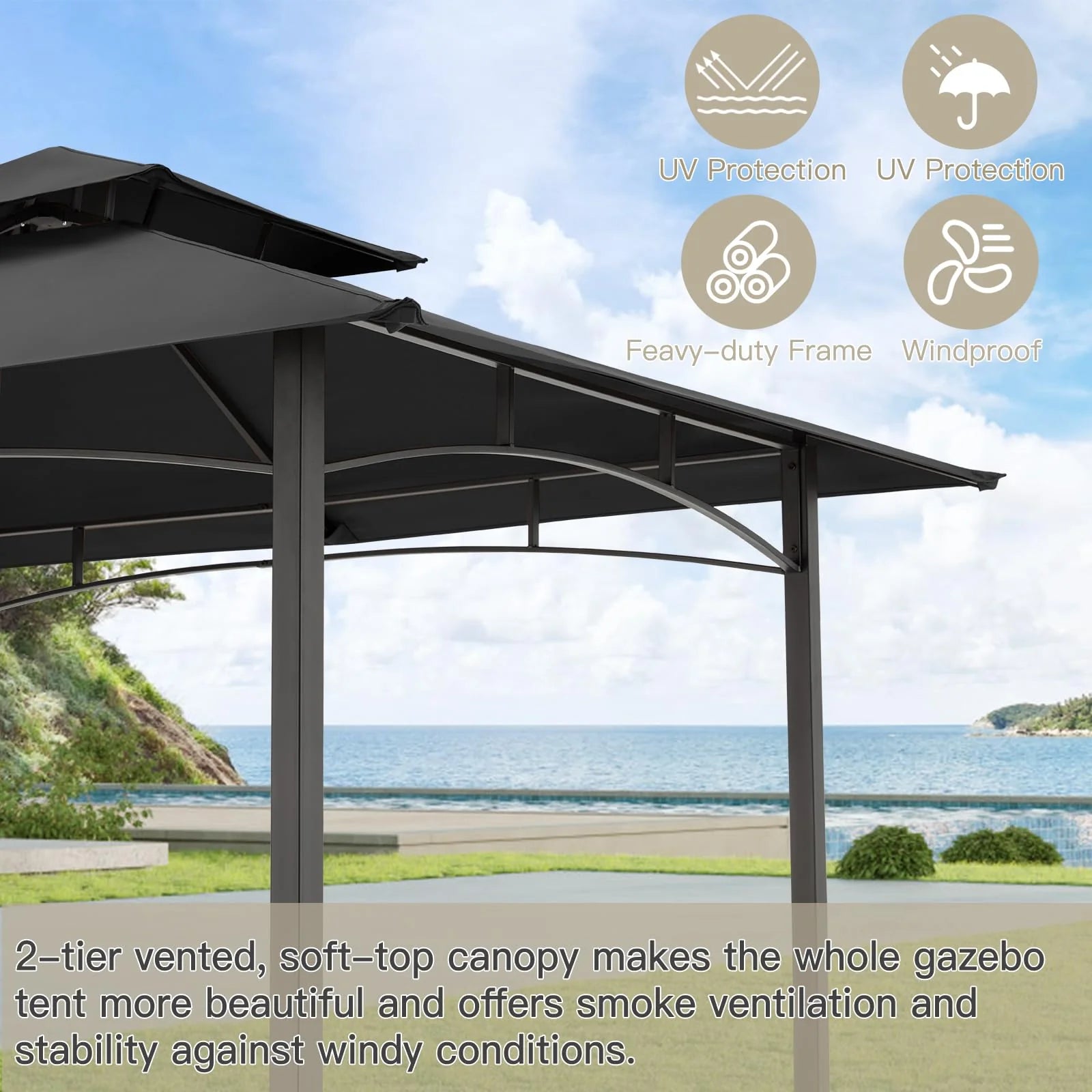 AECOJOY Grill Gazebo 8’x 5’ Outdoor Patio Backyard BBQ Grill Shelter, Black