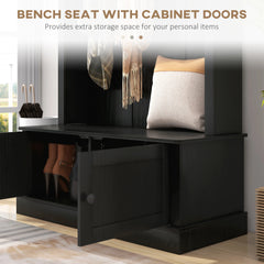 HOMCOM Hall Tree, Entryway Bench W/ Coat Rack, Shoe Cabinet, Black
