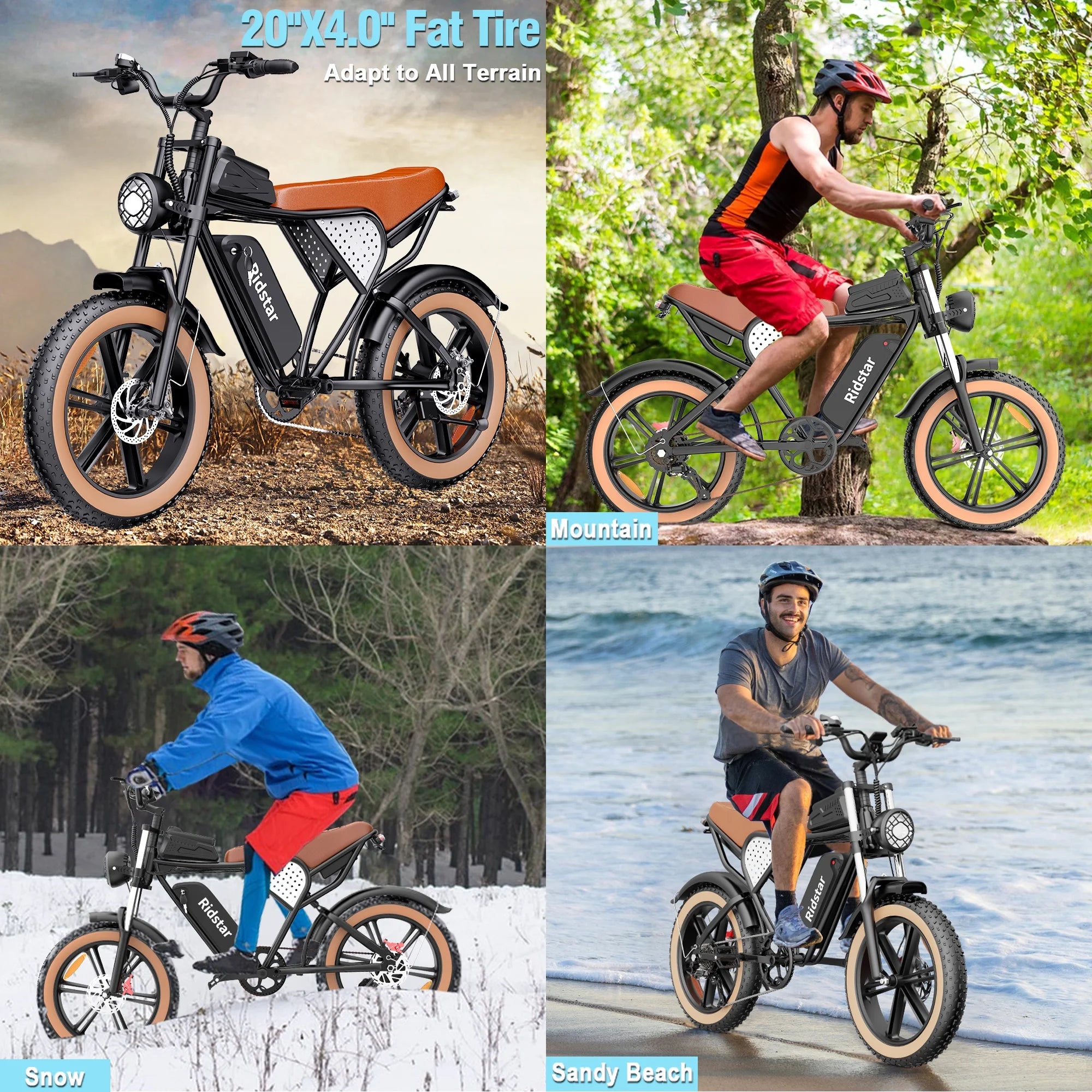 Ridstar Electric Biycle for Adults, 1200W 32MPH, 48V 20AH Electric Dirt Bike, 20" Fat Tire 7 Speed Mountain Bike UL2849