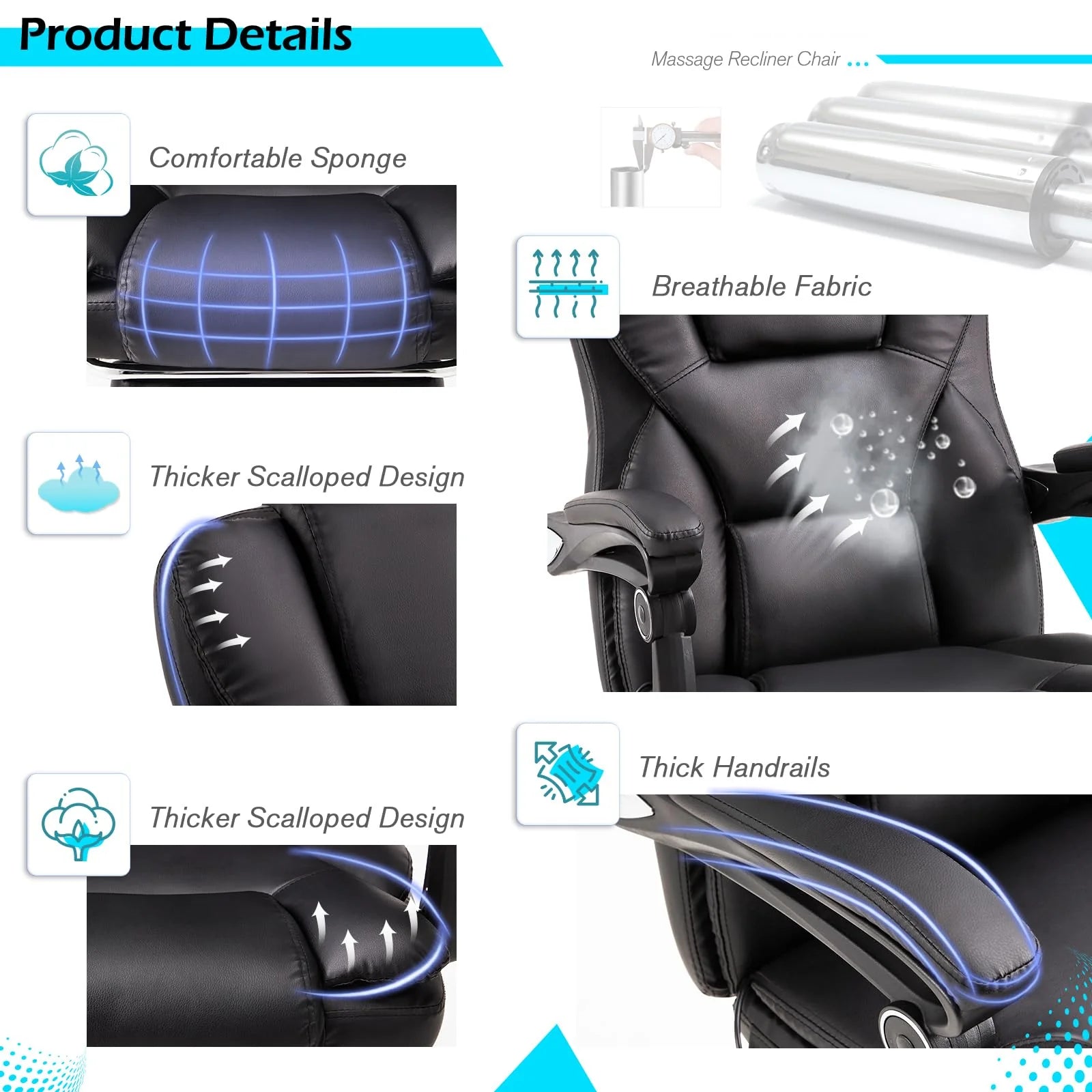 AECOJOY Office Chair with 7 Points Vibration Massage&Heat, Adjustable Ergonomic Recliner, Black