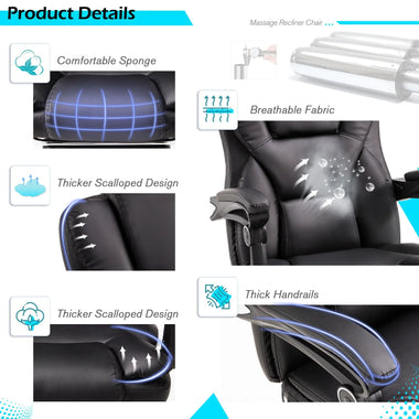 AECOJOY Office Chair with 7 Points Vibration Massage&Heat, Adjustable Ergonomic Recliner, Black