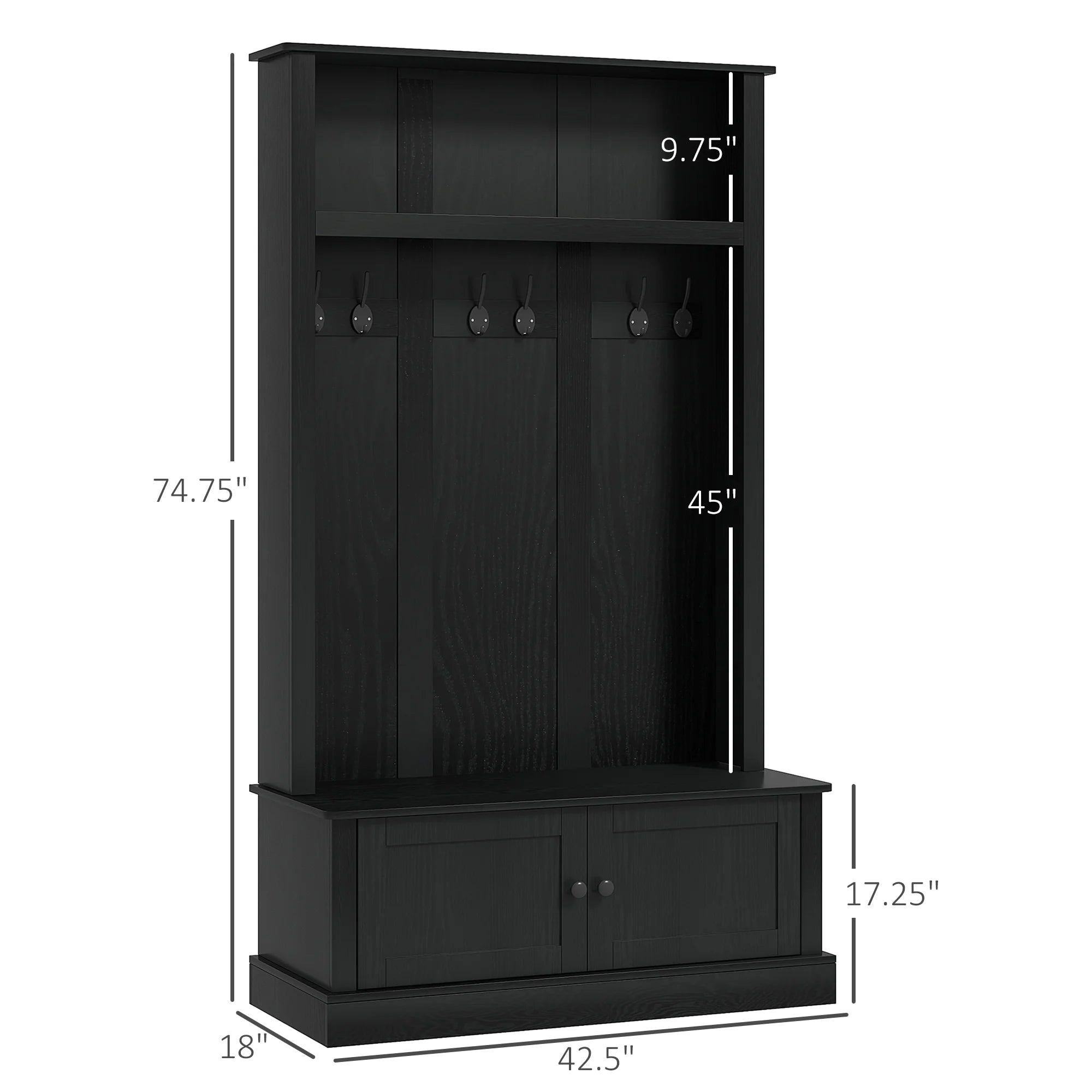HOMCOM Hall Tree, Entryway Bench W/ Coat Rack, Shoe Cabinet, Black