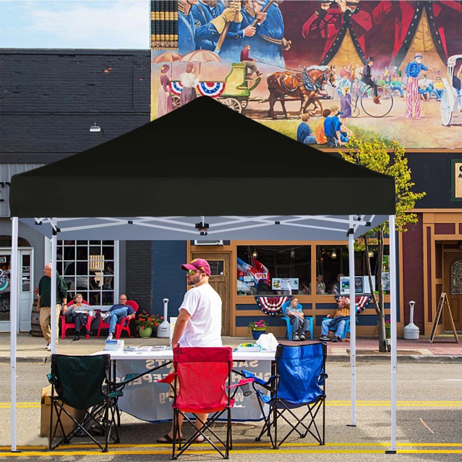 GVDV Canopy Tent, 10x10 Ft Easy Pop up Outdoor Canopy Tent, Portable Straight Leg Gazebo Instant Canopy, Blue