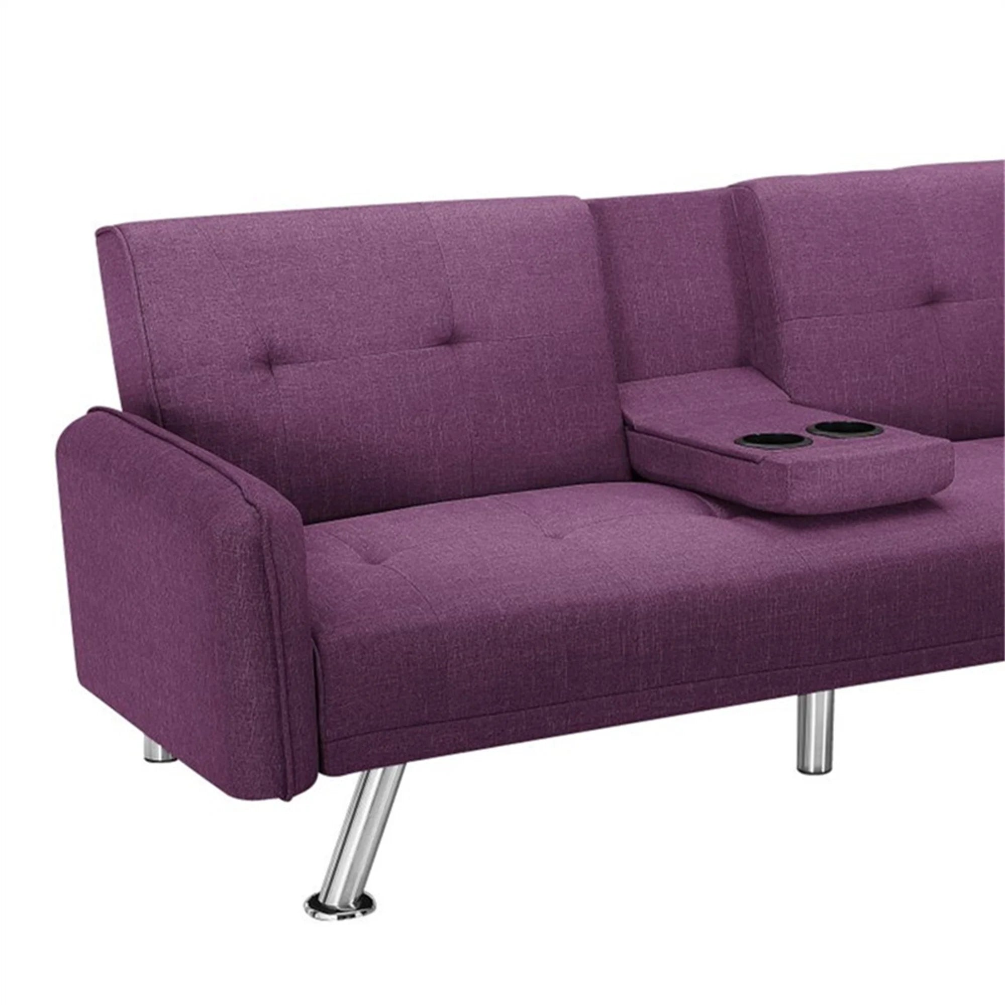 Aukfa 75" Square Arm Futon Convertible Sofa Bed for Home Office, 2 Cup Holders, Linen, Dark Gray