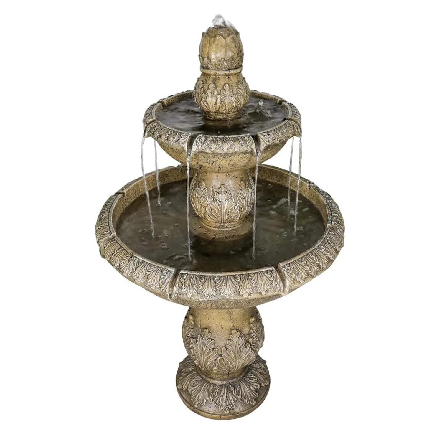 48�?h Outdoor Floor Water Fountain, 3 - Tiers Concrete Water Fountain with Submersible Electric Pump - Garden Cascading Waterfall for Yard Patio Lawn Home Decor