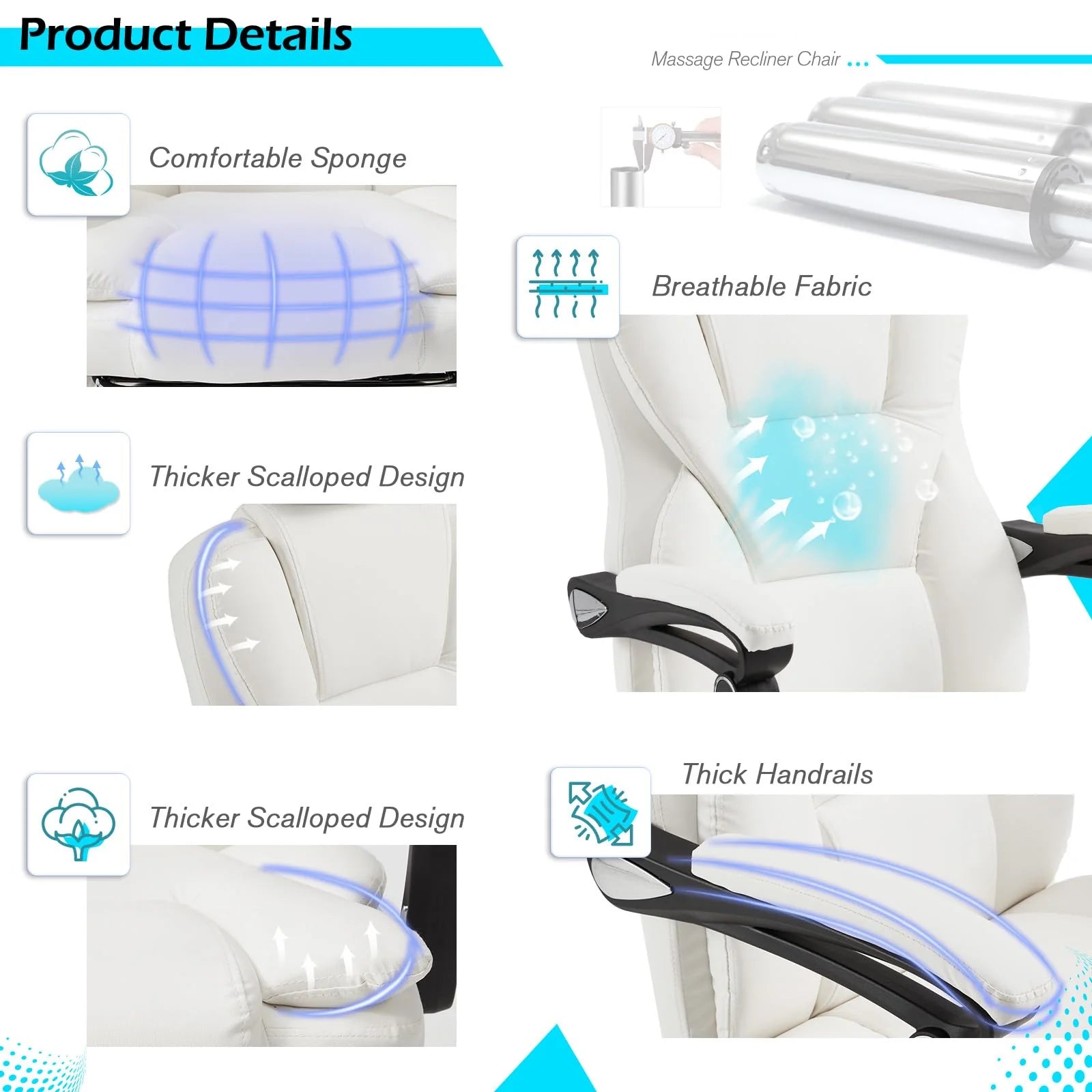 AECOJOY Office Chair with 7 Points Vibration Massage&Heat, Adjustable Ergonomic Recliner, Cream White