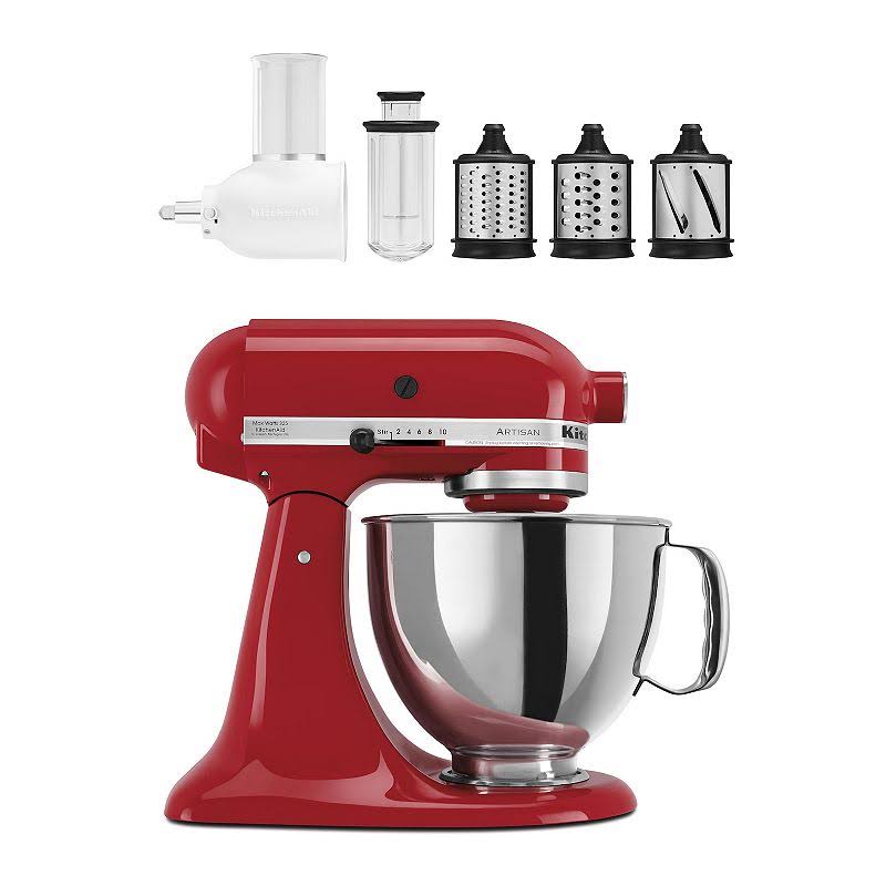 KitchenAid Artisan Series Tilt-Head Stand Mixer with Fresh Prep Slicer & Shredder Attachment Bundle - Empire Red - 5 qt