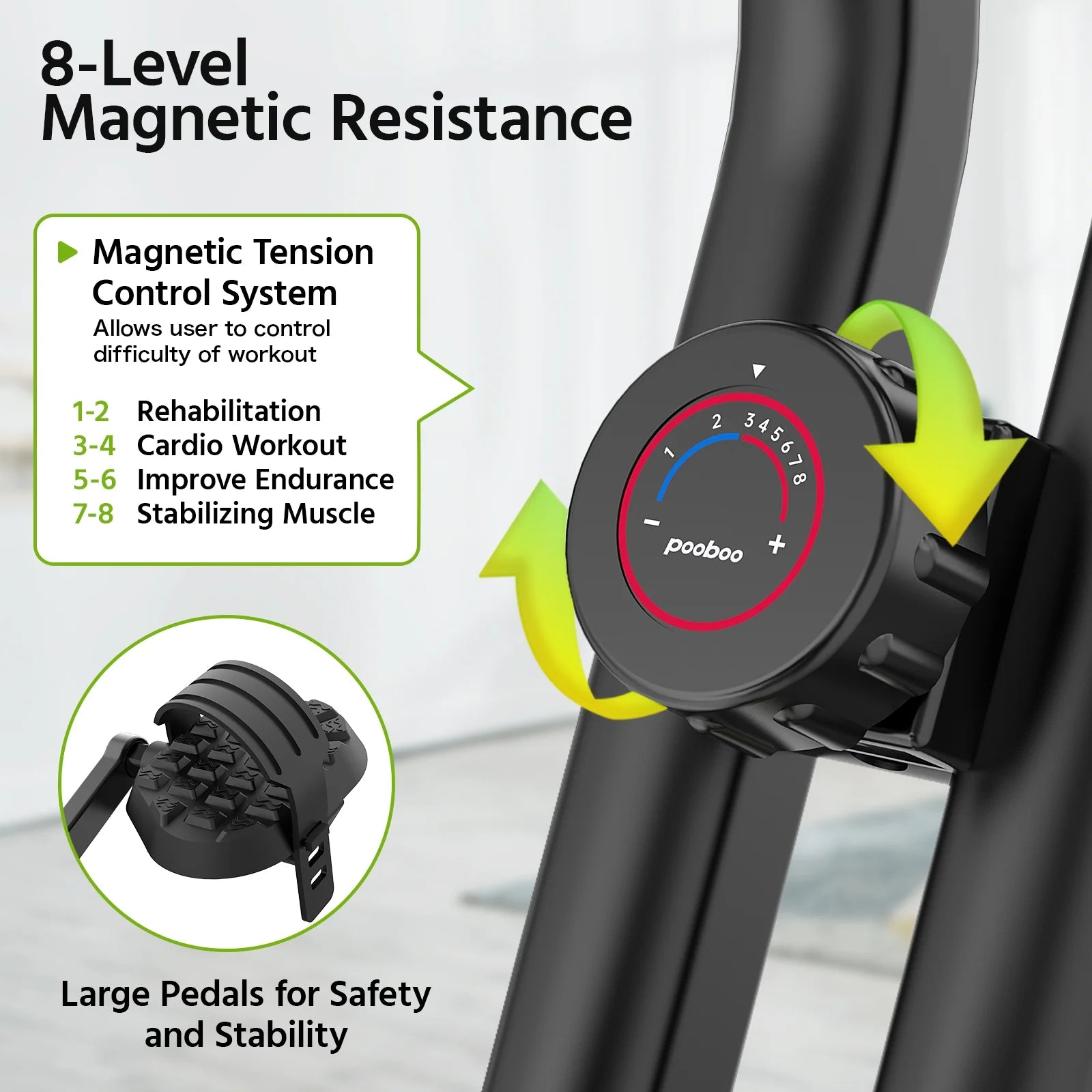 Pooboo 4in1 Folding Exercise Bike Indoor Cycling Bike Stationary Magnetic X Bike Gym Workout 300 lb Easy to Get on/Off