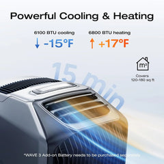 EF Ecoflow WAVE 3 Portable Air Conditioner with Add - on Battery, 1800W/6100 BTU Cooling and 2000W/6800 BTU Heating, 1000W Fast Charging in 75 Mins, 8H Wireless Running, APP Control, for Camping, Rvs