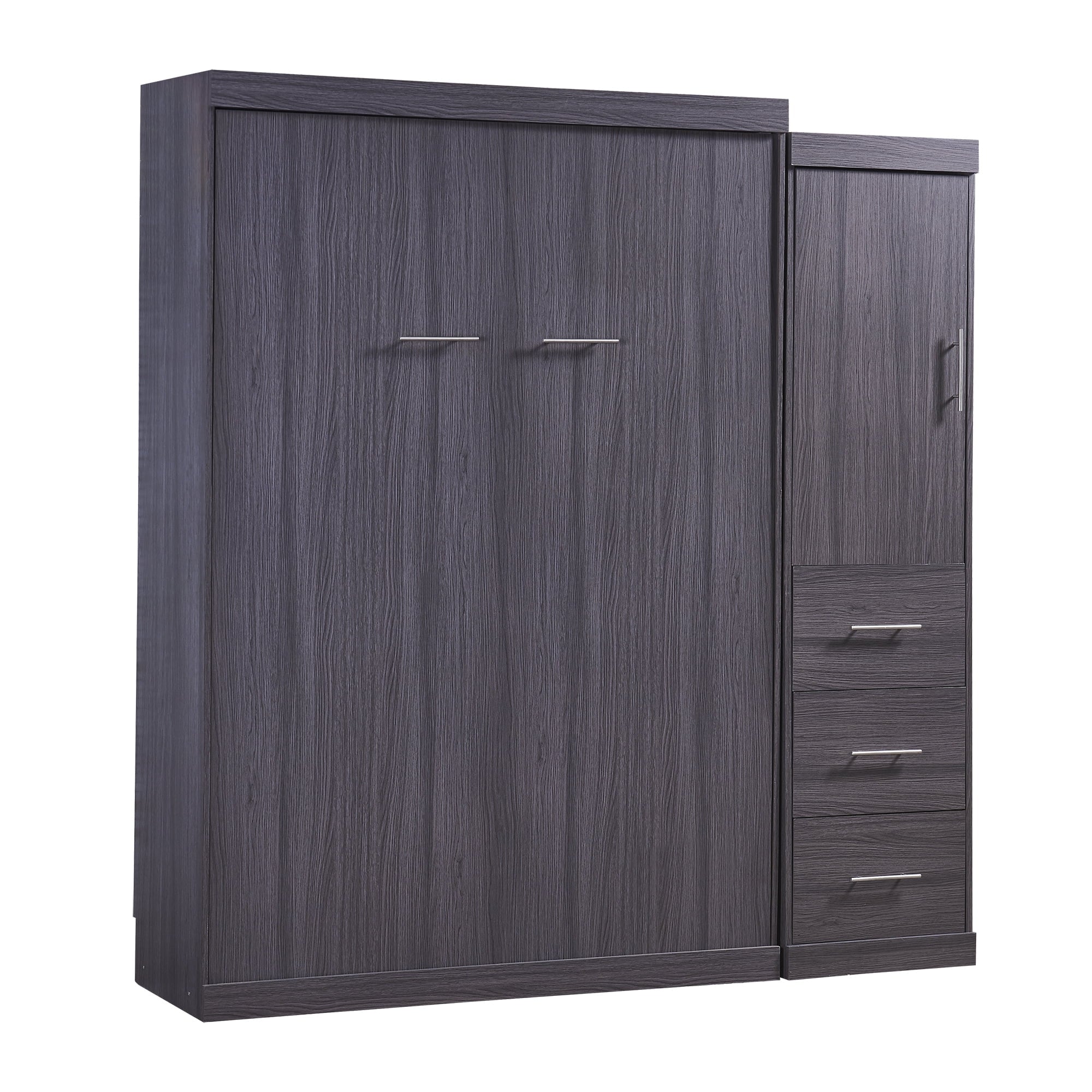 Euroco Wood Full Size Murphy Wall Bed with Wardrobe and Drawers for Living Room, Moveable Wardrobe and Drawers, Space - Saving & Easy Open and Close for Kids Teens Adults, Gray