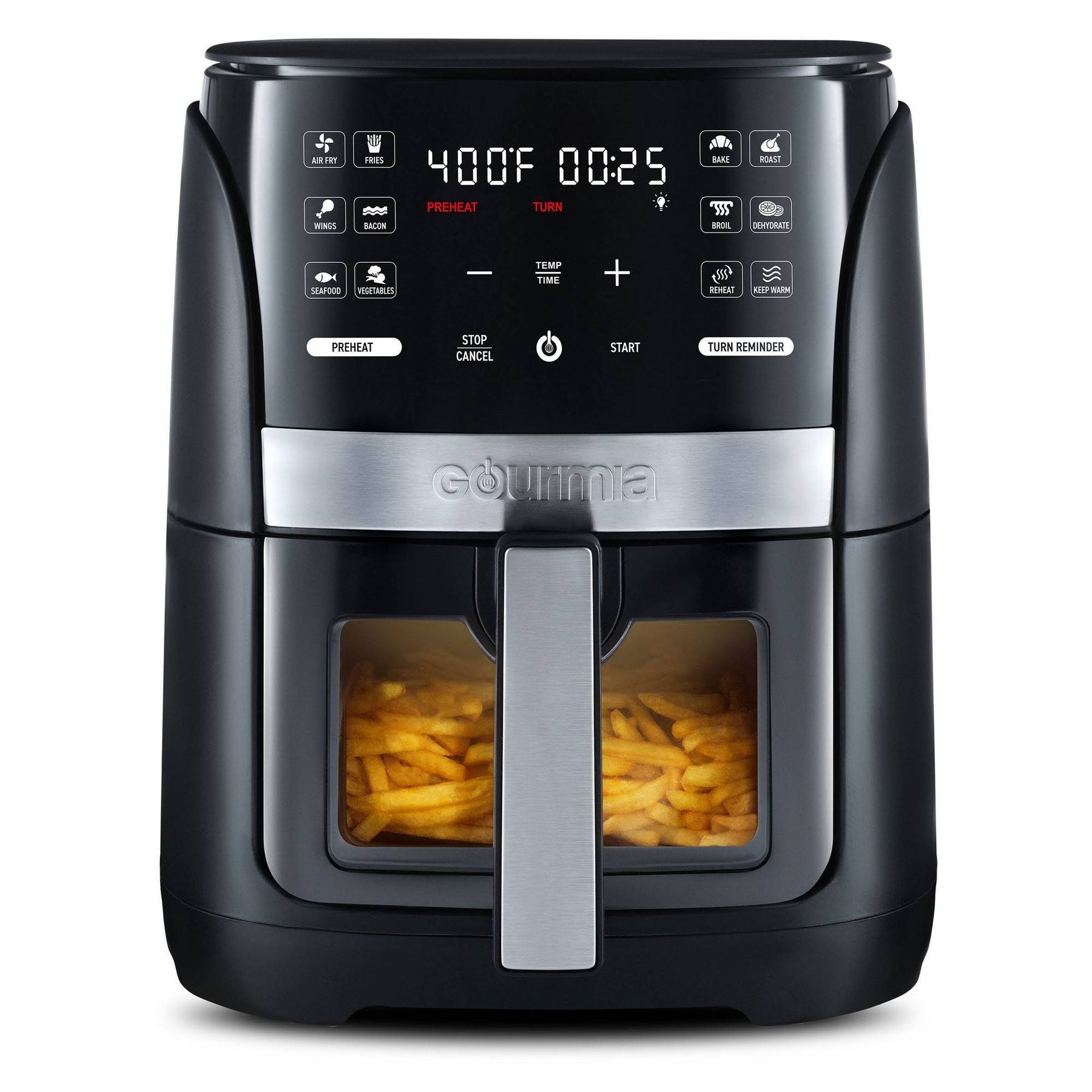 Gourmia 6-qt Digital Window Air Fryer with 12 Presets & Guided Cooking Black