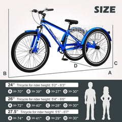 MOPHOTO 7 Speed 27.5" Adult Mountain Tricycle, Exercise Men'S Women'S Bicycle, 3 Wheel Cruiser Bike