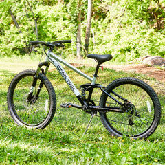 24" Ozark Trail FS.1 Epictrail Full Suspension Mountain Bike, for Teens and Adults, Heights Between 4'6" - 5'6", Silver