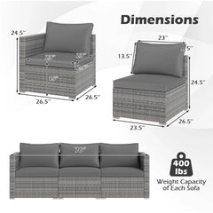 Tangkula Outdoor Patio 3 Seat Sofa Set | PE Rattan Modular Cushioned Sectional Couch Furniture Set