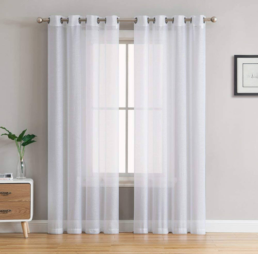 HLC Me 2 Piece Sheer Voile Window Curtain Grommet Panels White 108 inch Long