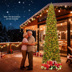12 FT Pre-Lit Slim Pencil Christmas Tree with 1000 Warm White LED Lights, 2840 Hinged Branch Tips & Folding Stand for Indoor Outdoor Holiday Decor