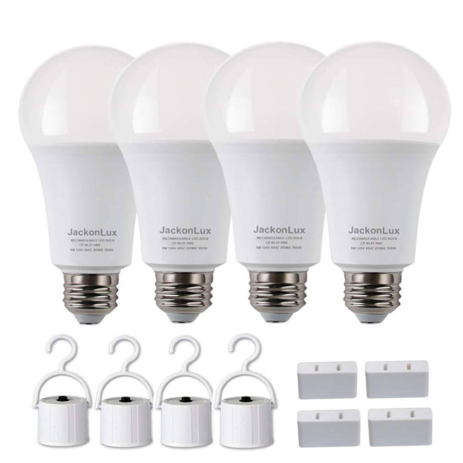 JackonLux Rechargeable Emergency Light Bulb, Soft White, 4 Pack
