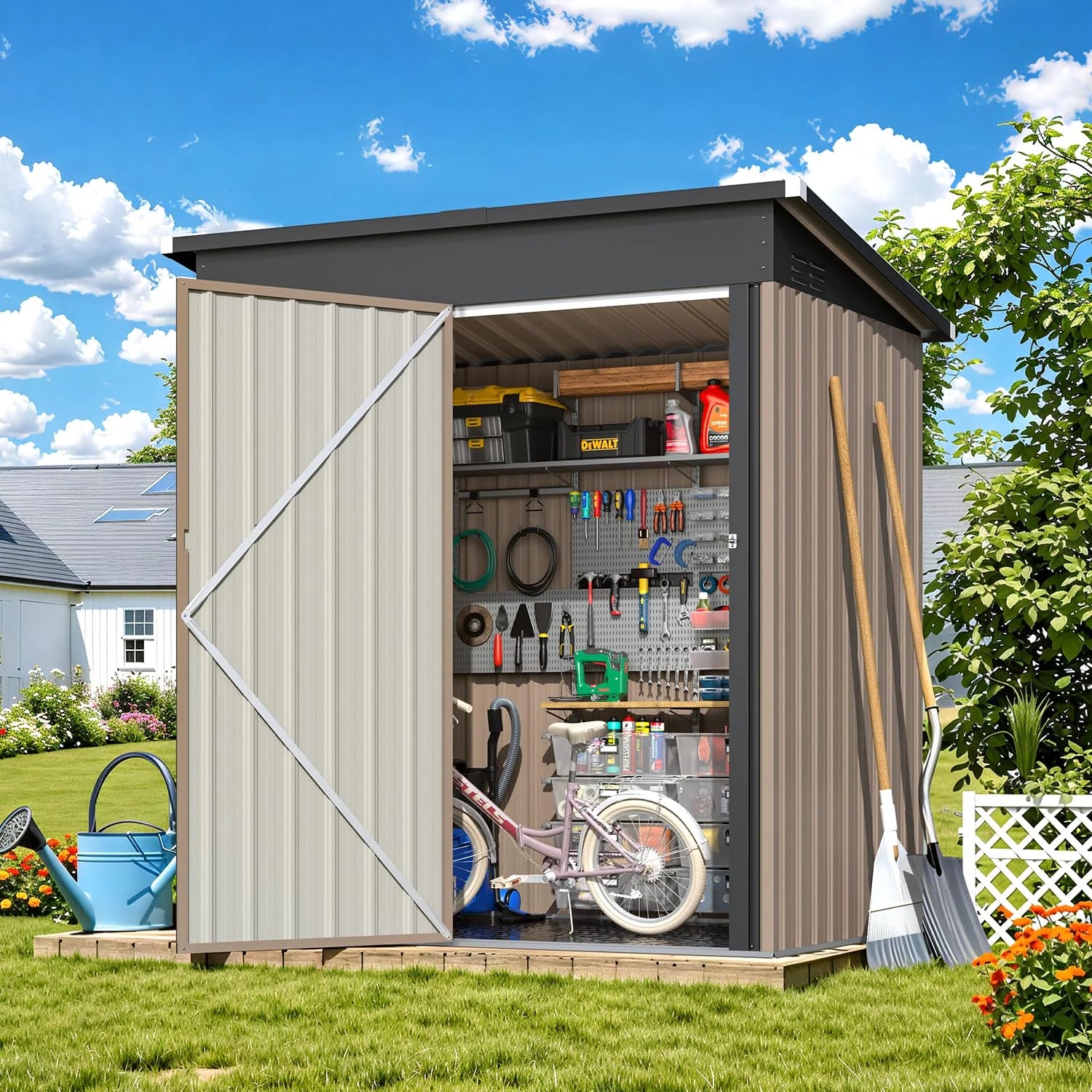 AECOJOY 5'x3' Outdoor Storage Shed with Floor Base, Tiny Utility and Tool Sheds