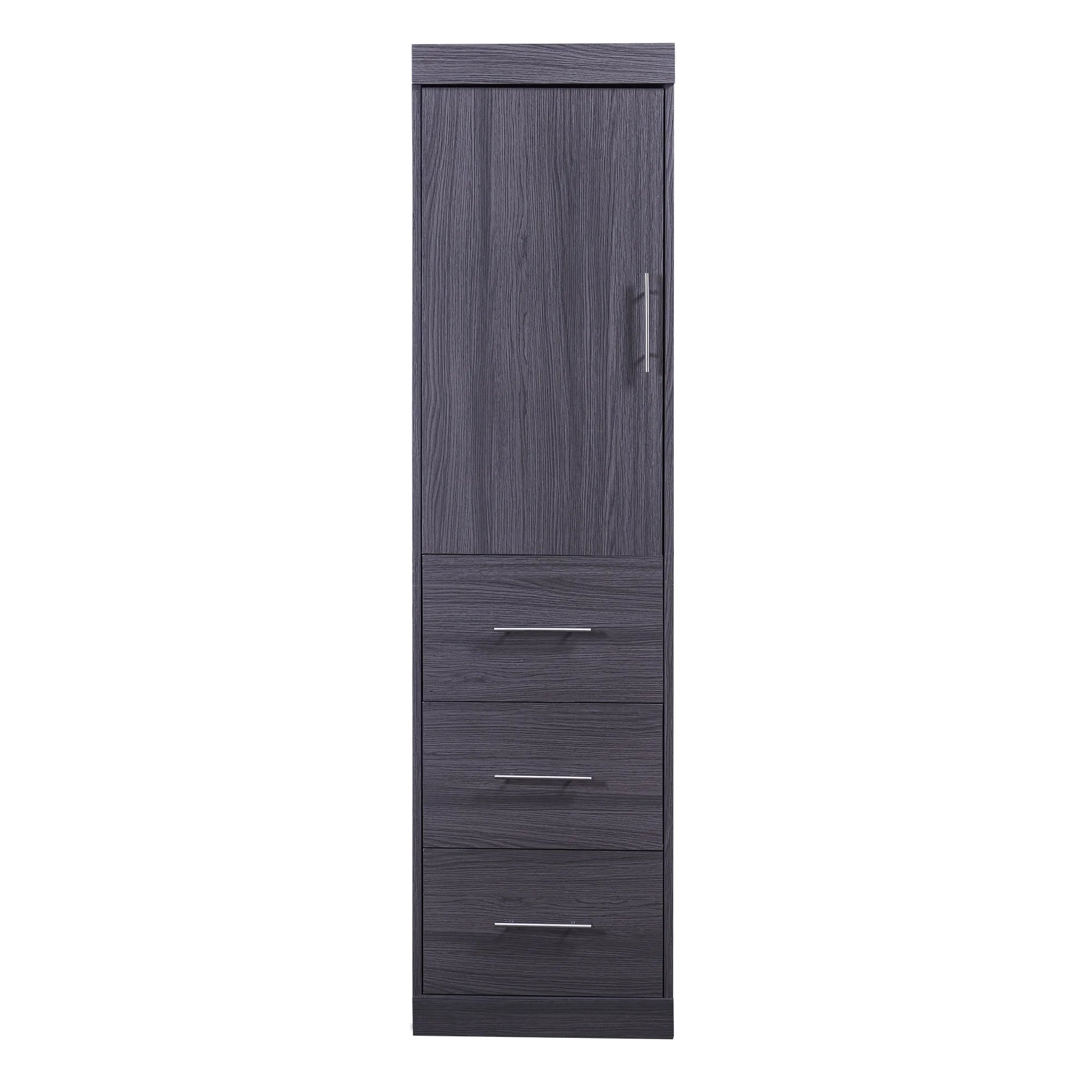 Euroco Wood Full Size Murphy Wall Bed with Wardrobe and Drawers for Living Room, Moveable Wardrobe and Drawers, Space - Saving & Easy Open and Close for Kids Teens Adults, Gray