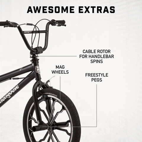 Mongoose Rebel Kids BMX Bike, 20 - In. Wheels, Children & Tweens Ages 7 - 13, Black Bicycle