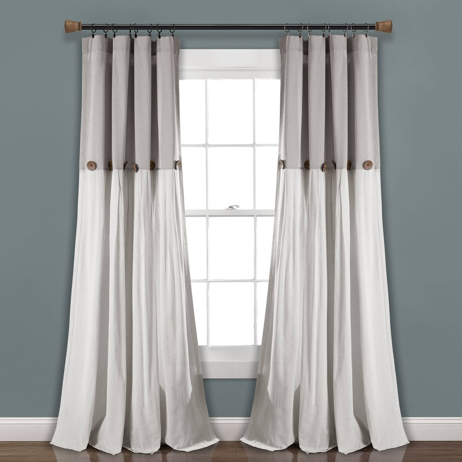 Lush Decor Linen Button Window Curtain Panel - 84", Single, Gray/White