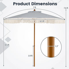 Tangkula 7Ft Patio Umbrella with Fringe for Deck Backyard Poolside