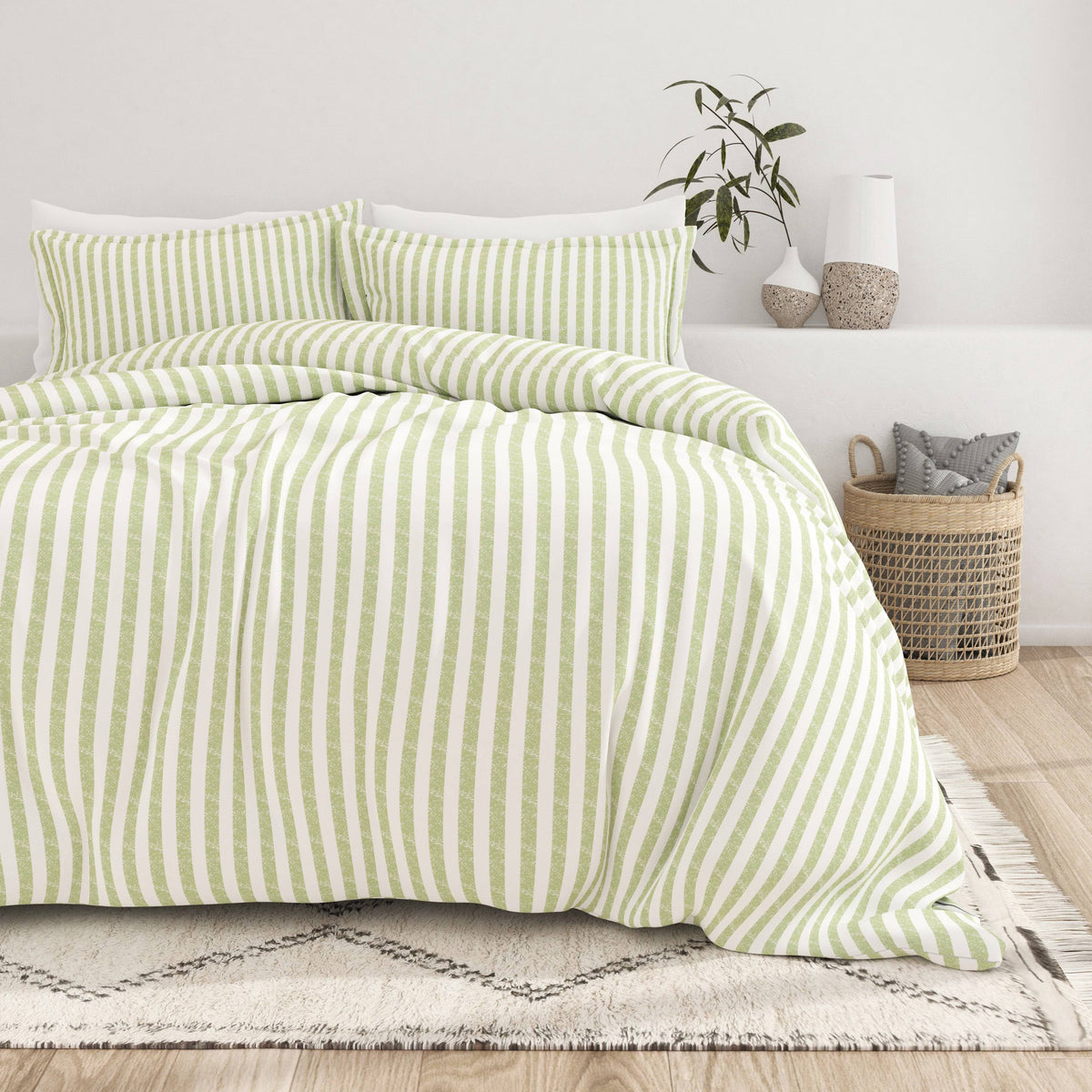Puffed Rugged Stripes 3-Piece Duvet Cover Set, King