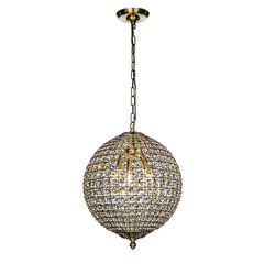 1 - Light 12" Retro Antique Gold Crystal Globe Chandelier Small Sphere Pendant Light