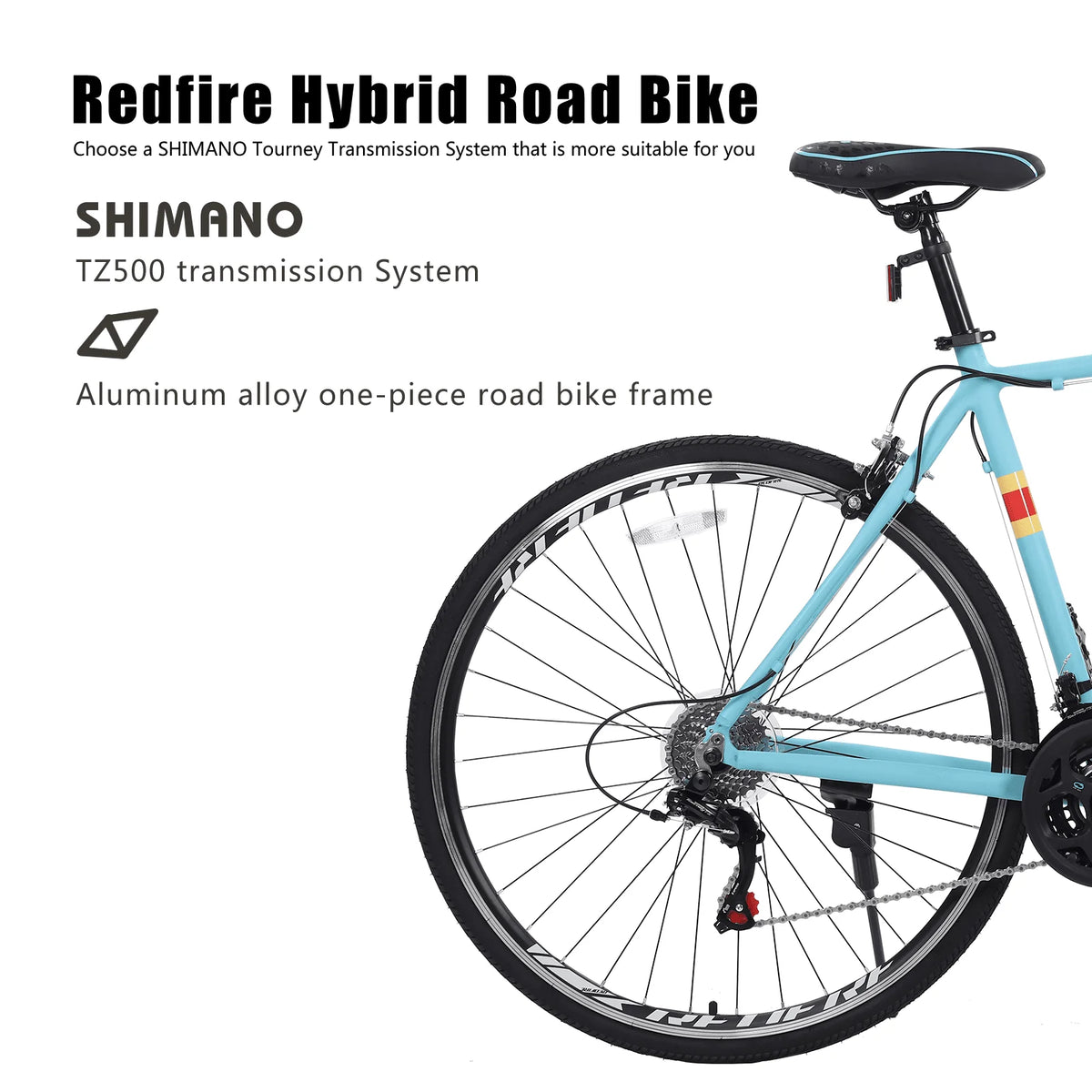 Redfire Hybrid Road Bike, 21 Speed Shimano Shifters, 700C Wheels 21 in Aluminum Frame, City Commuter Road Bicycle for Adult Men&Women(Mint Green)