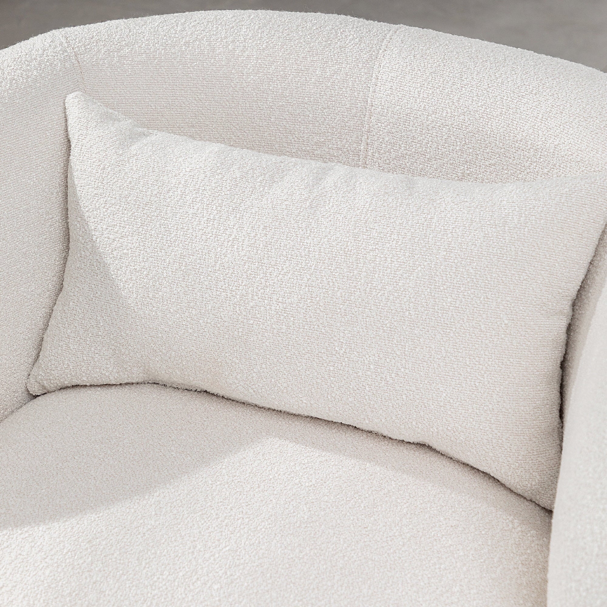34" Wide Boucle Swivel Barrel Chair, No Assembly Round Upholstered Armchair Accent Chair Single Sofa Chair with Toss Pillow for Living Room and Bedroom, Taupe
