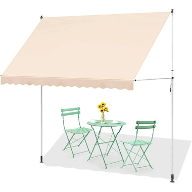AECOJOY Manual Retractable Awning, 118" Non-Screw Outdoor Patio Awning, Beige