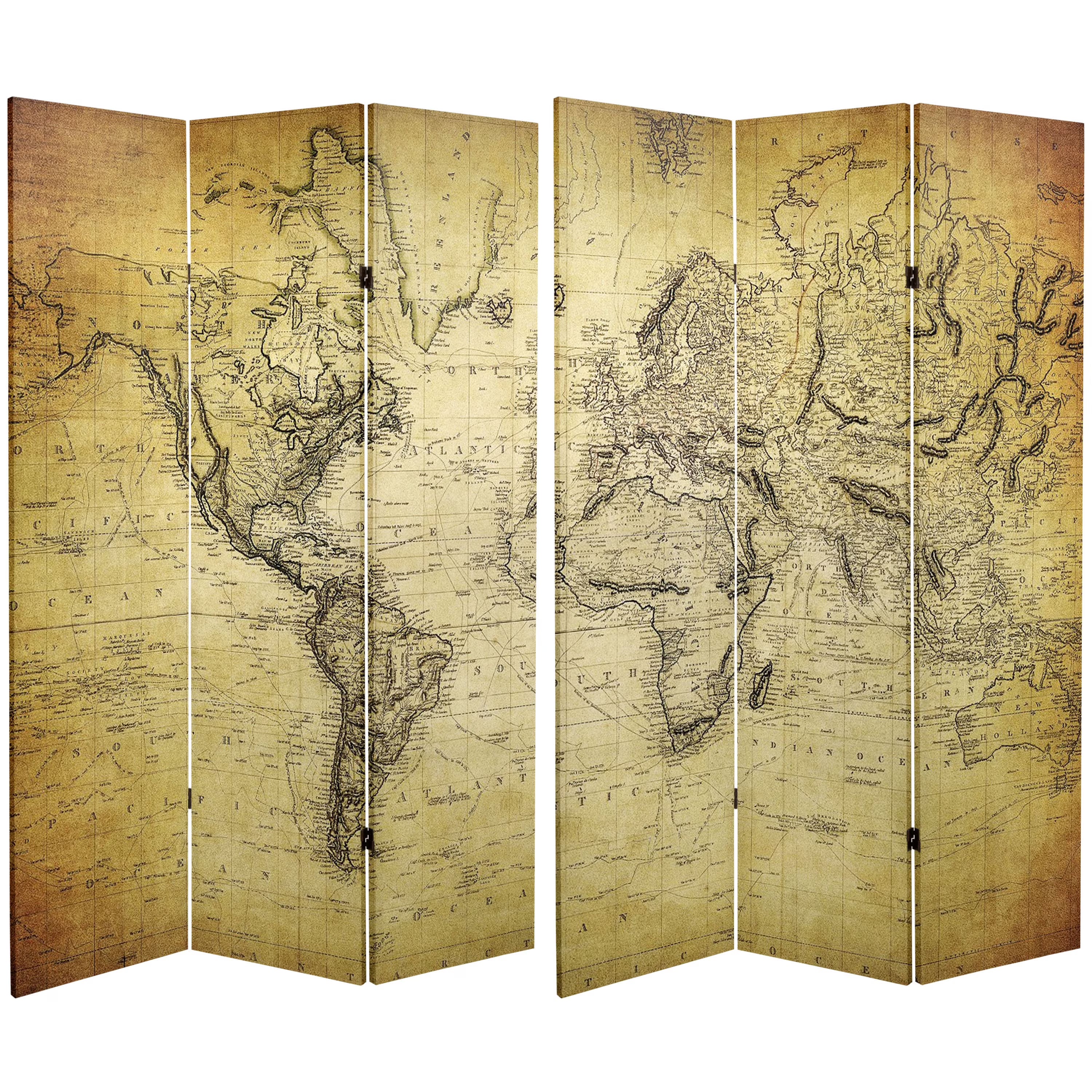 Oriental Furniture 6 Ft. Tall Vintage World Map Canvas Room Divider - 3 Panel