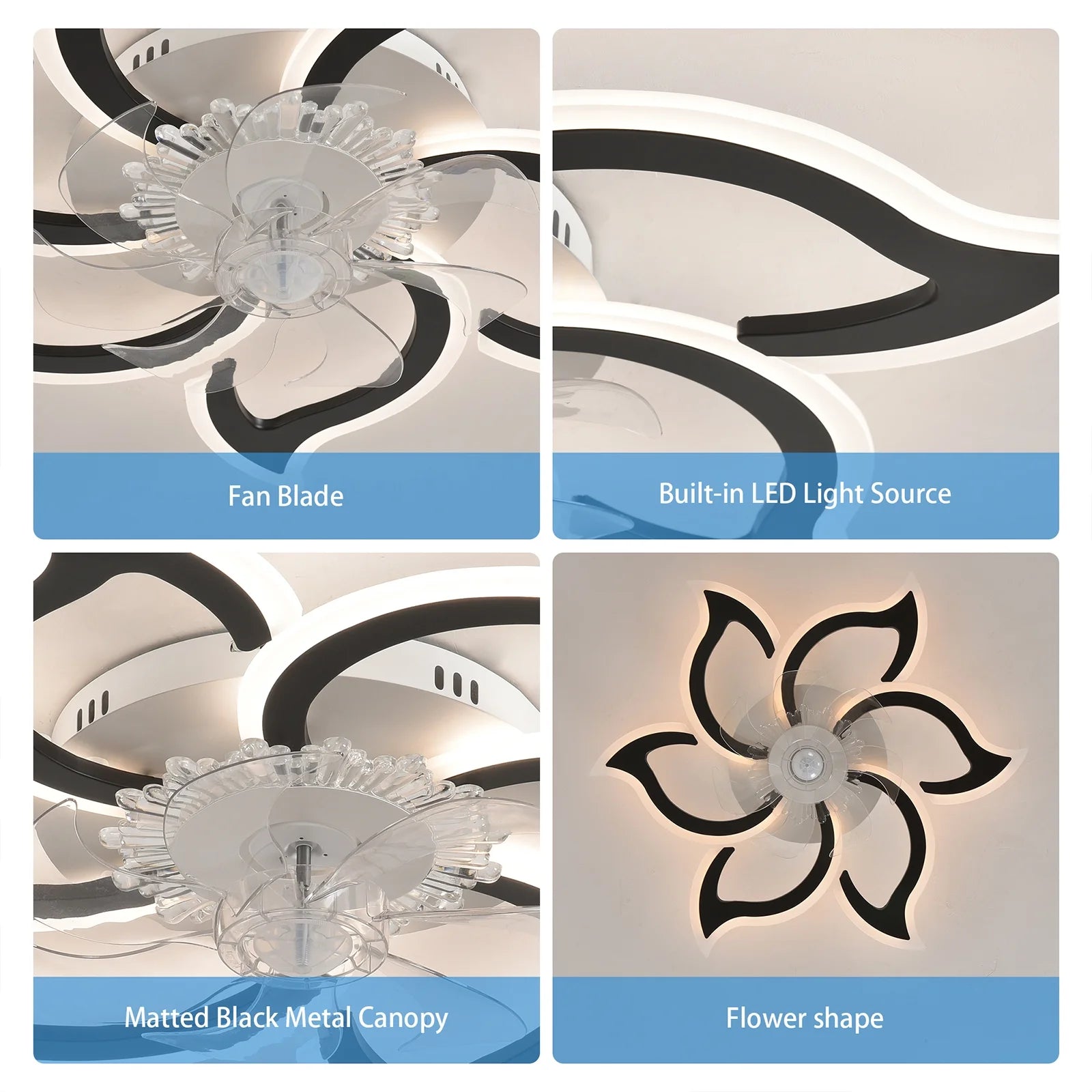Garwarm Dimmable Ceiling Fan with Light and Remote Control, 27" Small Flush Mounted Ceiling Fan with LED Lights, APP and Remote Controlled, Modern, White