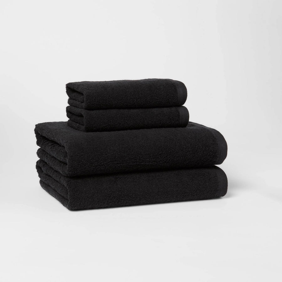 Room Essentials Antimicrobial 100% Cotton Bath Towel Set 4 Piece Black