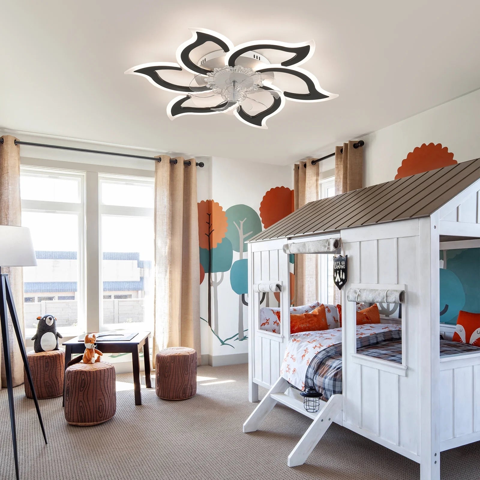 Garwarm Dimmable Ceiling Fan with Light and Remote Control, 27" Small Flush Mounted Ceiling Fan with LED Lights, APP and Remote Controlled, Modern, White
