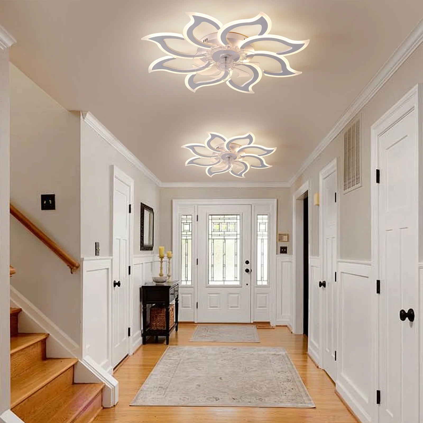 Garwarm Dimmable Ceiling Fan with Light and Remote Control, 27" Small Flush Mounted Ceiling Fan with LED Lights, APP and Remote Controlled, Modern, White