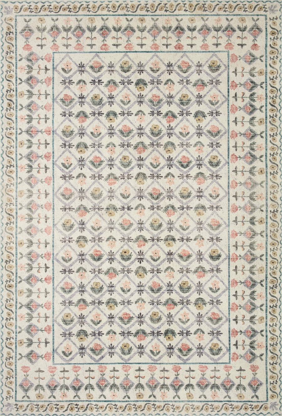 Rifle Paper Co. x Loloi 5'0" x 7'6" Ivory Eden feat. CloudPile Lattice (EDE-03) Area Rug