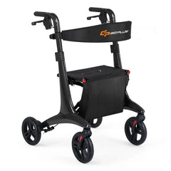 Ultralight Carbon Fiber Rollator Walker for Seniors, Foldable Rolling Walker with Seat, 8" Wheels, Adjustable Handles & Backrest, Storage Bag