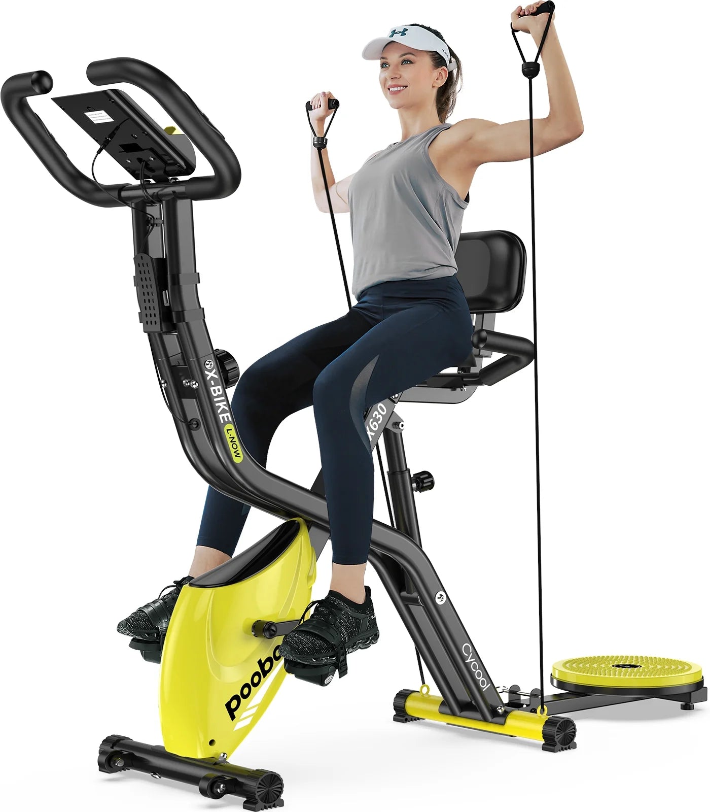 Pooboo 4in1 Folding Exercise Bike Indoor Cycling Bike Stationary Magnetic X Bike Gym Workout 300 lb Easy to Get on/Off