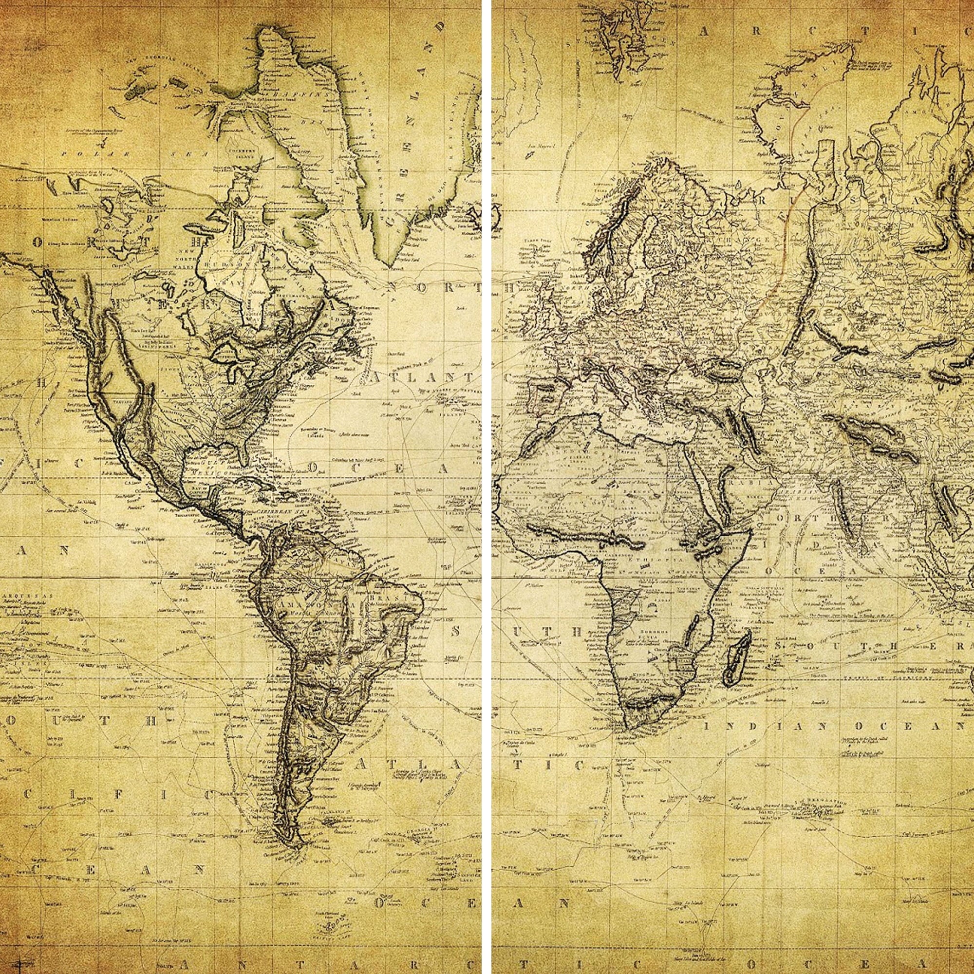 Oriental Furniture 6 Ft. Tall Vintage World Map Canvas Room Divider - 3 Panel